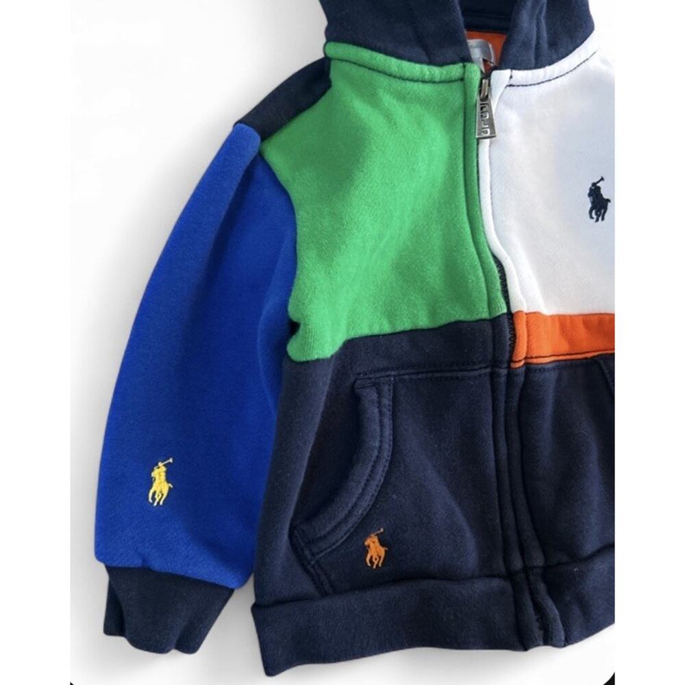 Ralph Lauren Colorblock Full Zip Hoodie Sweatshirt Baby Boy 12 Months Pony Logo - Picture 4 of 8